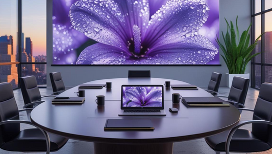 Meeting Room in a modern sky scraper with a city in the background