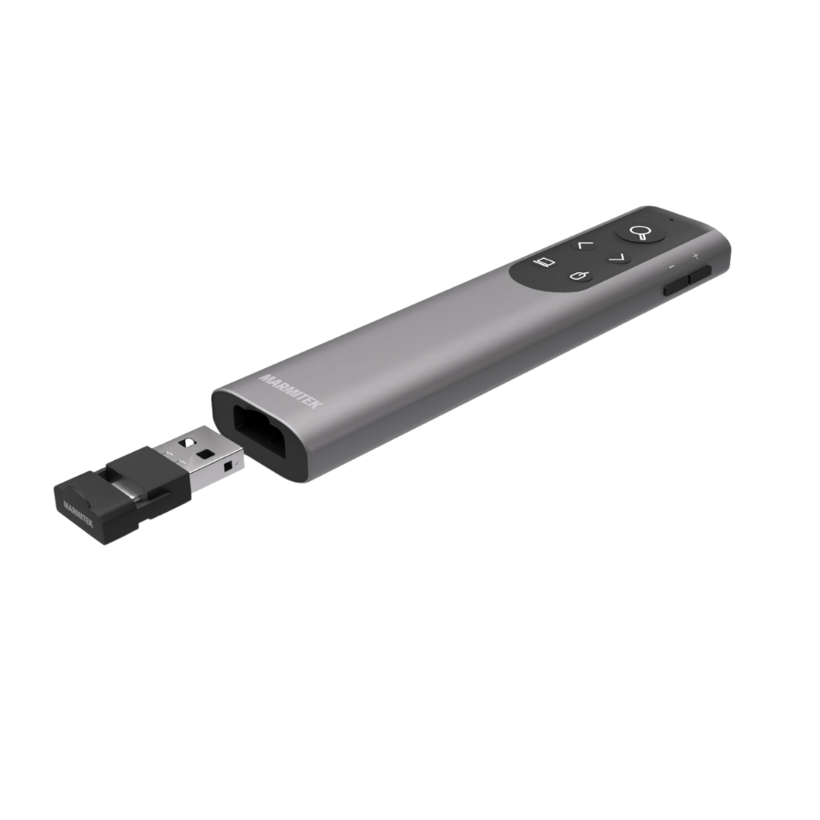WPR400 - Wireless Presenter - Angle TopView Image wioth USB adapter outside presenter | Marmitek