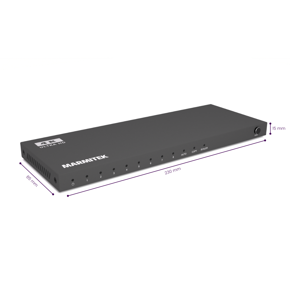 Split 618 Pro - HDMI aplitter - 4K60 - 1x8 - Dimensions Image | Marmitek|