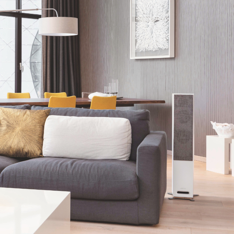 Speaker Anywhere 750 - Wireless Speaker Connection - Ambiance Image of Rear Speakers next to a Sofa | Marmitek