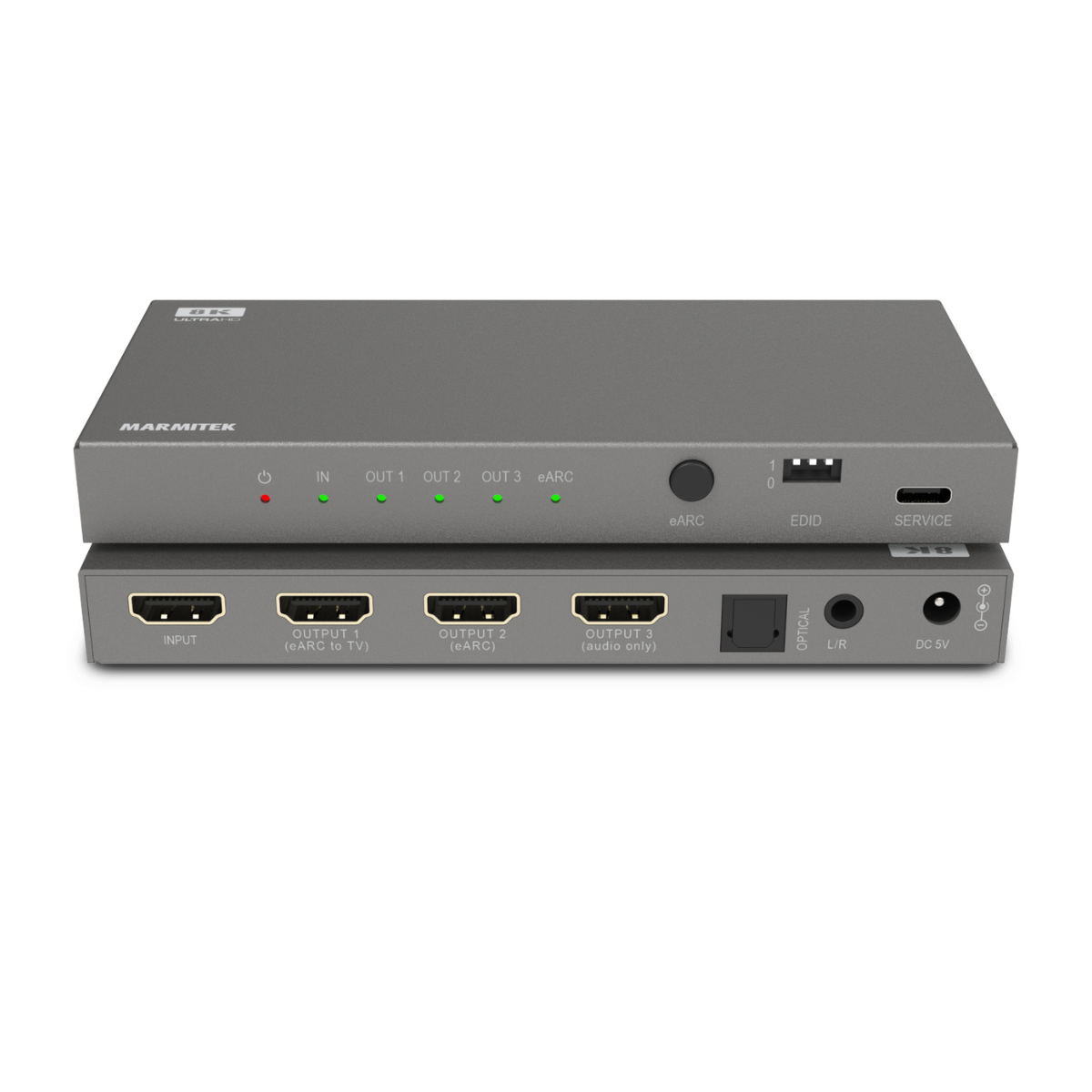 25008496 Connect AE34 - HDMI audio extractor - Detail Image front and back on top of each other | Marmitek