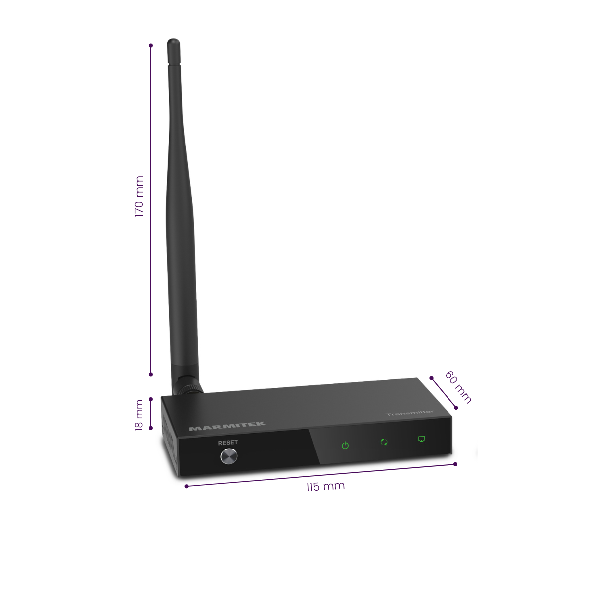 TV Anywhere Wireless HD 2 - Wireless HDMI Extender - Product Dimensions Image | Marmitek