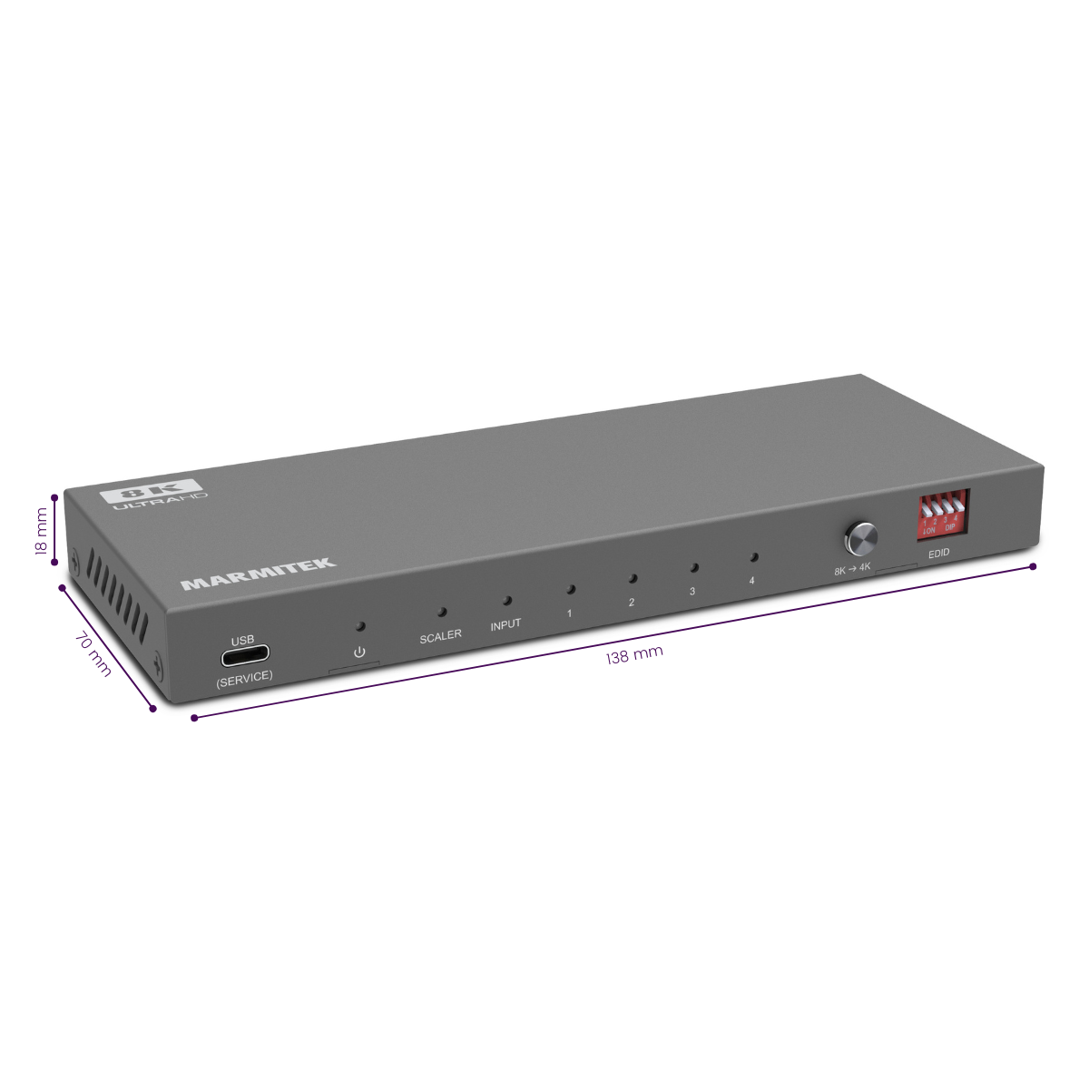 Split 814 Pro - HDMI splitter 8K - 1 in / 4 out - Dimensions Image | Marmitek