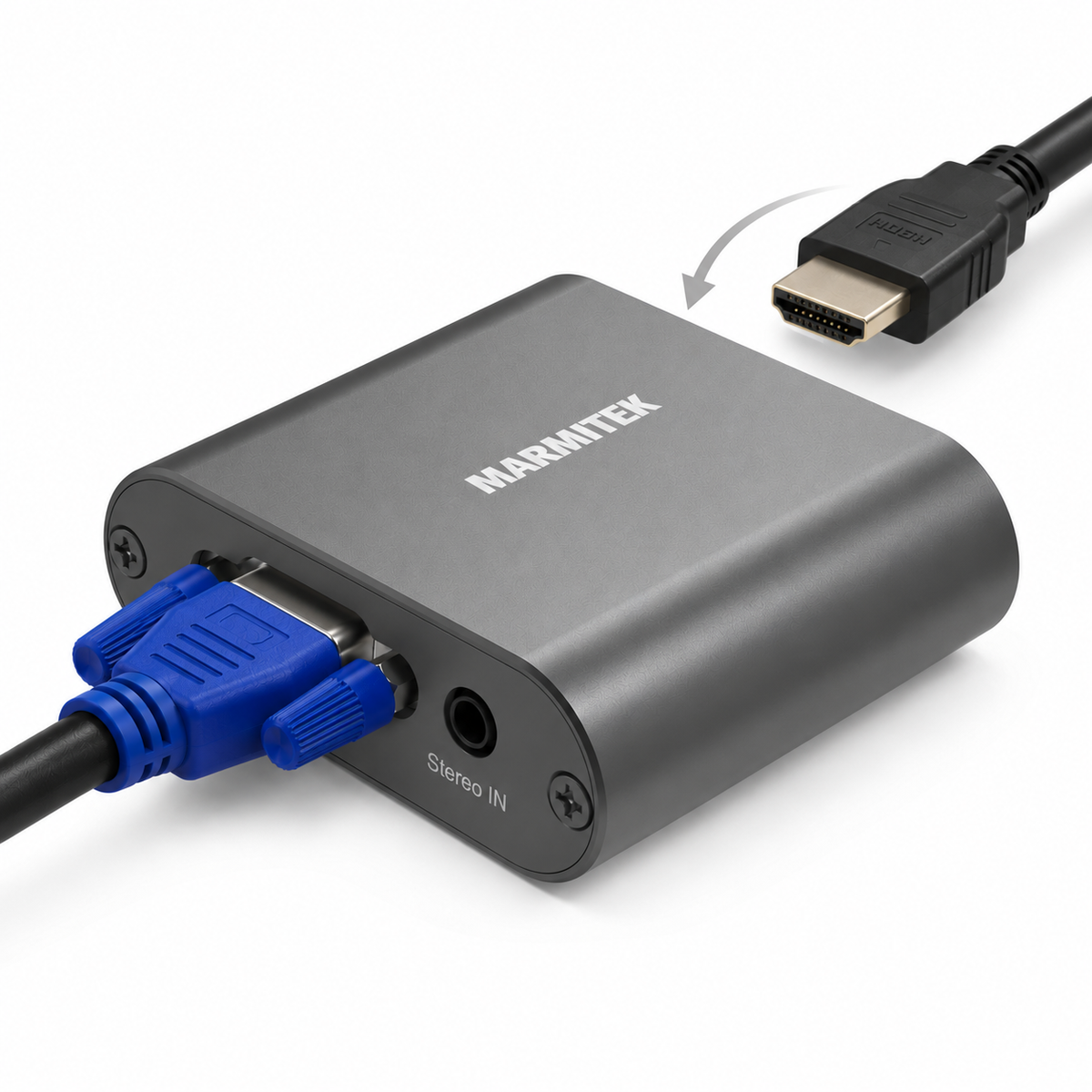 Connect VH51A - VGA naar HDMI adapter - VGA and HDMI cable connected | Marmitek