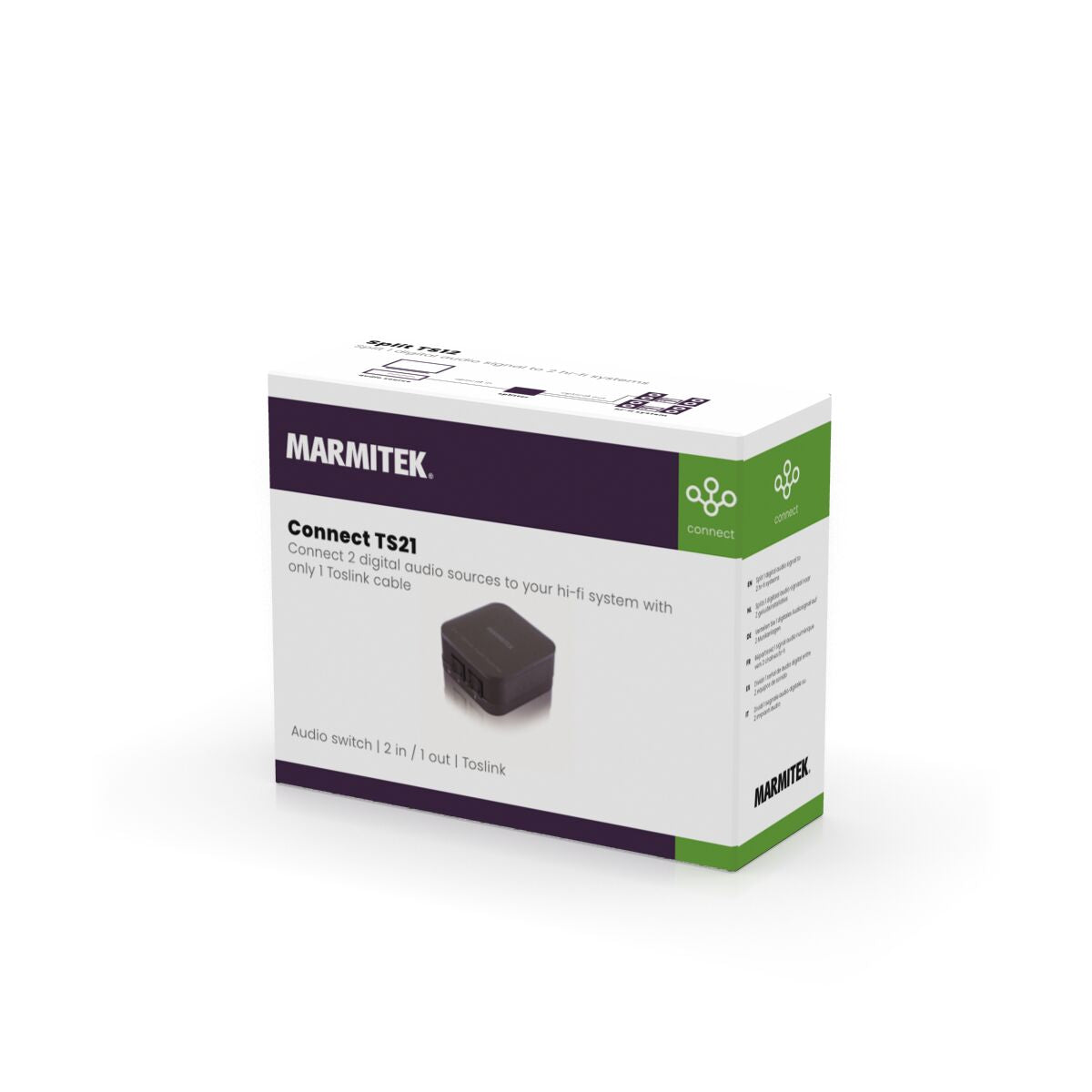 Connect TS21 - Optical Toslink switch 2 in / 1 out - 3D Packshot Drawing | Marmitek
