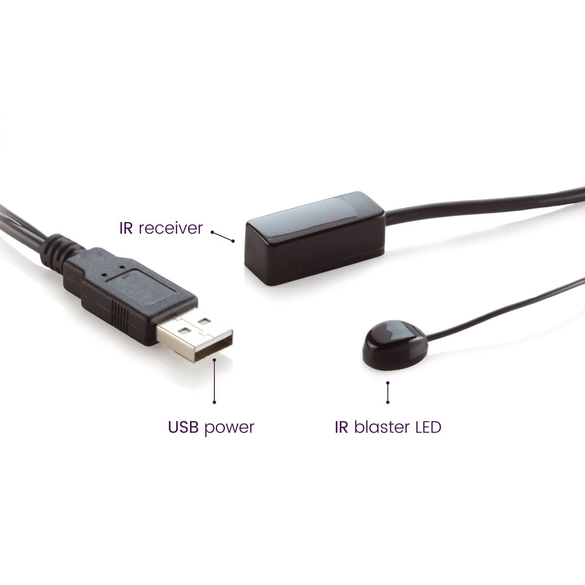 IR 100 USB - IR Extender - Detail Image of IR receiver, USB power connector and IR blaster LED | Marmitek