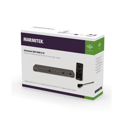 Connect 621 UHD 2.0 - 4K HDMI switch 4 in / 1 uit - 3D Packshot Image | Marmitek