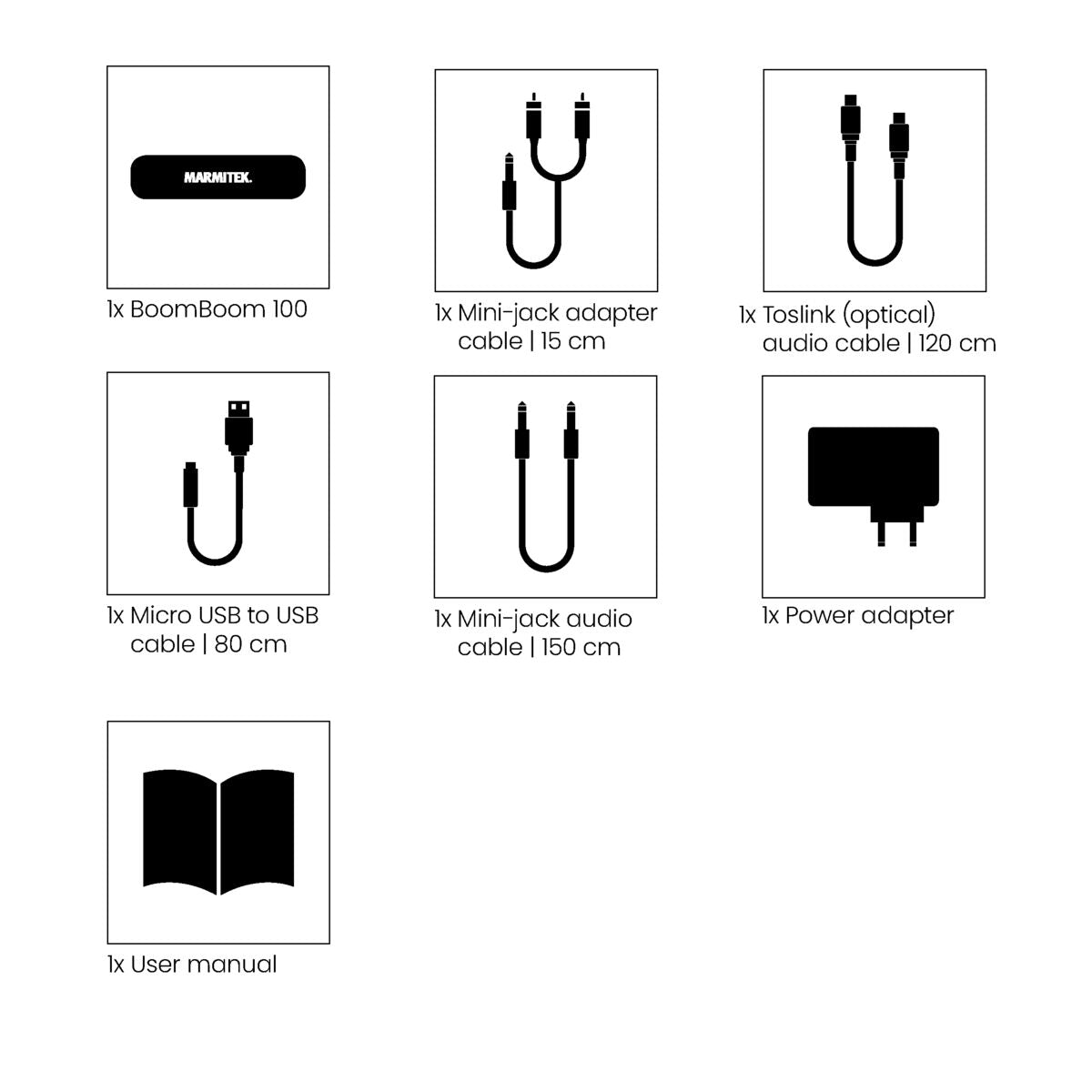 BoomBoom 100 - Bluetooth Transmitter and Bluetooth Receiver - Set Contents Image | Marmitek