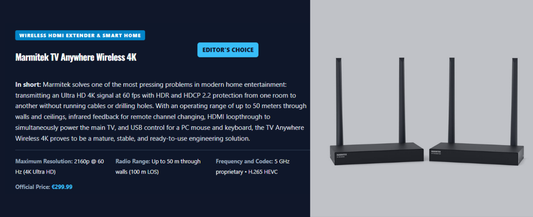 TV Anywhere Wireless 4K positief beoordeeld door Shifts! Magazine