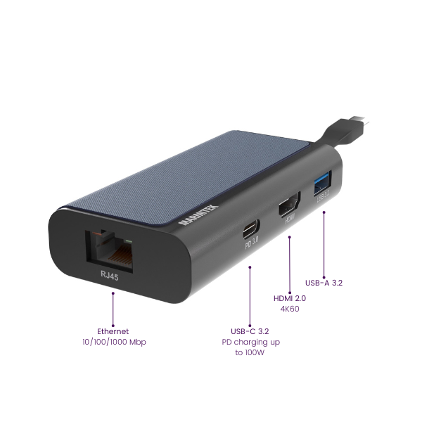 Connect USB-C Hub 4 - USB-C hub with HDMI, Ethernet, USB-C, USB-A connection - Detail Image Connections | Marmitek
