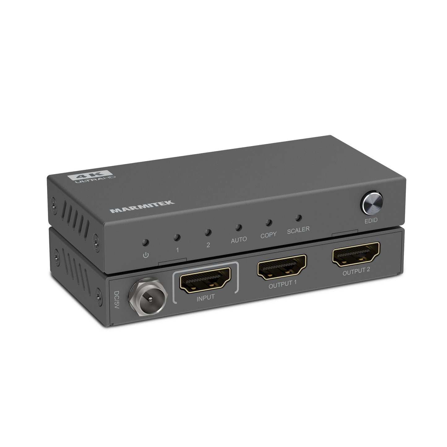 Split 612 Pro - HDMI splitter 4K - Detail Image Connections Front and Back |  Marmitek