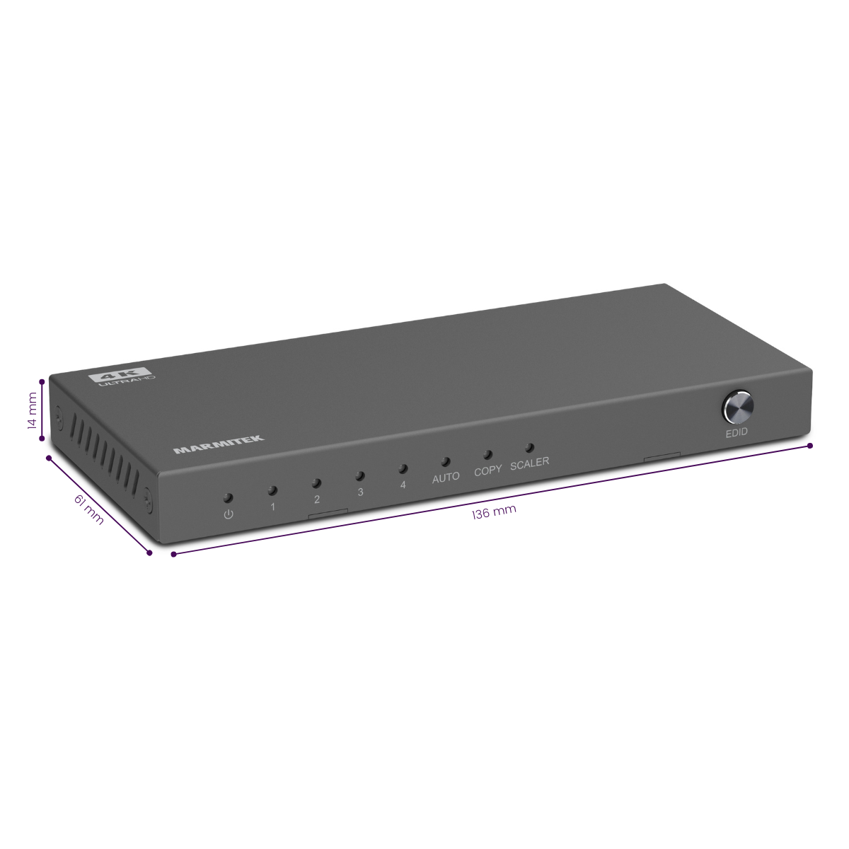 Split 614 Pro - HDMI splitter 1 in / 4 out - Dimensions Image | Marmitek