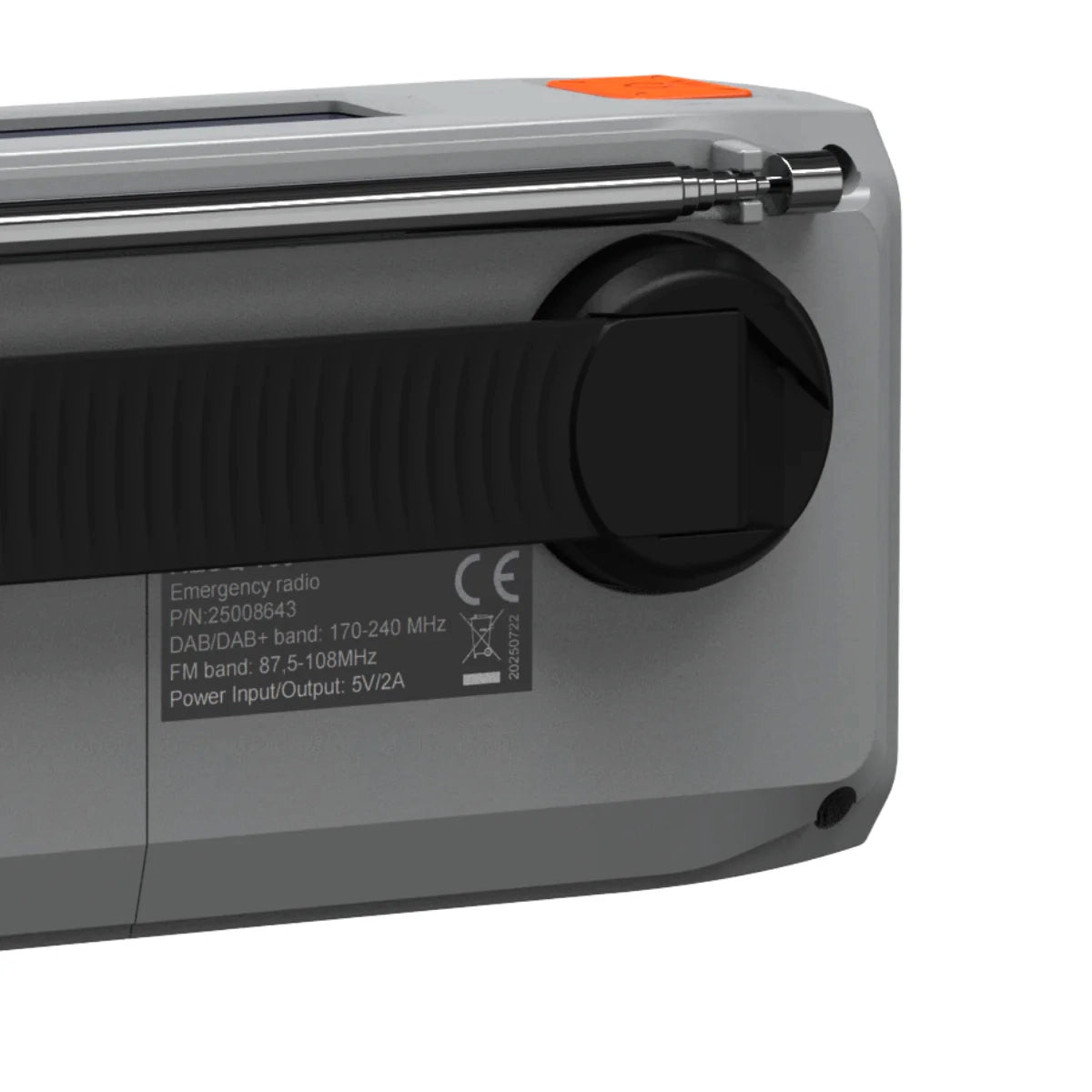 RESQ 100 - Wind-up radio with solar panel and hand crank - Detail Image rBack View | Marmitek