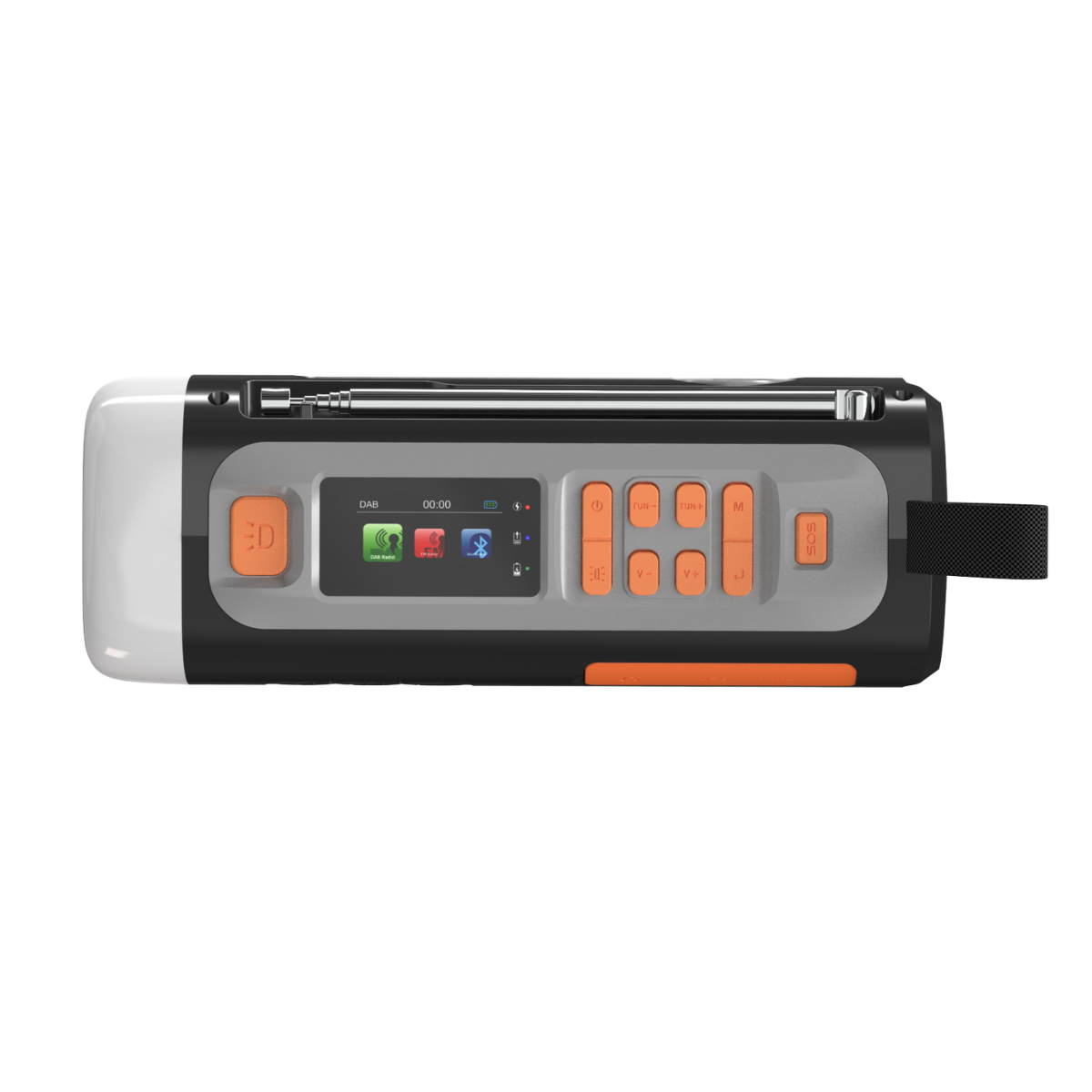 RESQ 200 - Emergency radio with solar panel and camping light - Top View with buttons | Marmitek