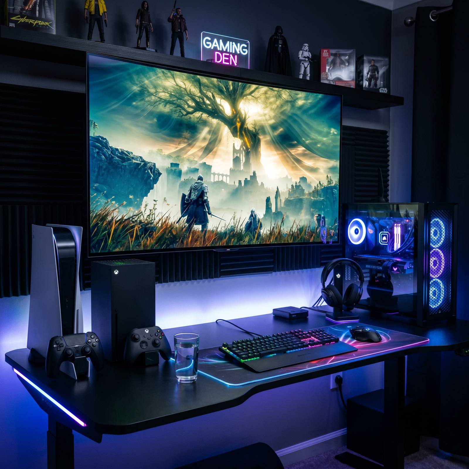 Connect 730 - HDMI Switch 8K 60Hz – 4K 120Hz – HDMI 2.1 – Image of a modern gaming setup with a Playstation, Xbox and gaming pc | Marmitek