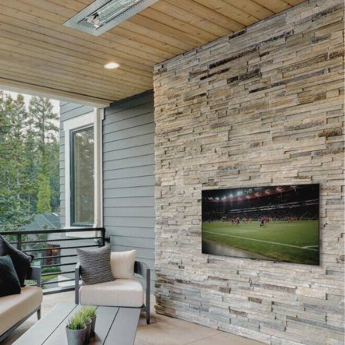 TV Anywhere Wireless HD - TV mounted on wall on a balcony using the TV Anywhere Wireles HD for wireless HDMI transmission | Marmitek