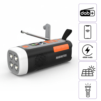 RESQ 200 - Wind-up radio - DAB+radio, Bluetooth, Built-in battery, Solar panel, Flash light | Marmitek