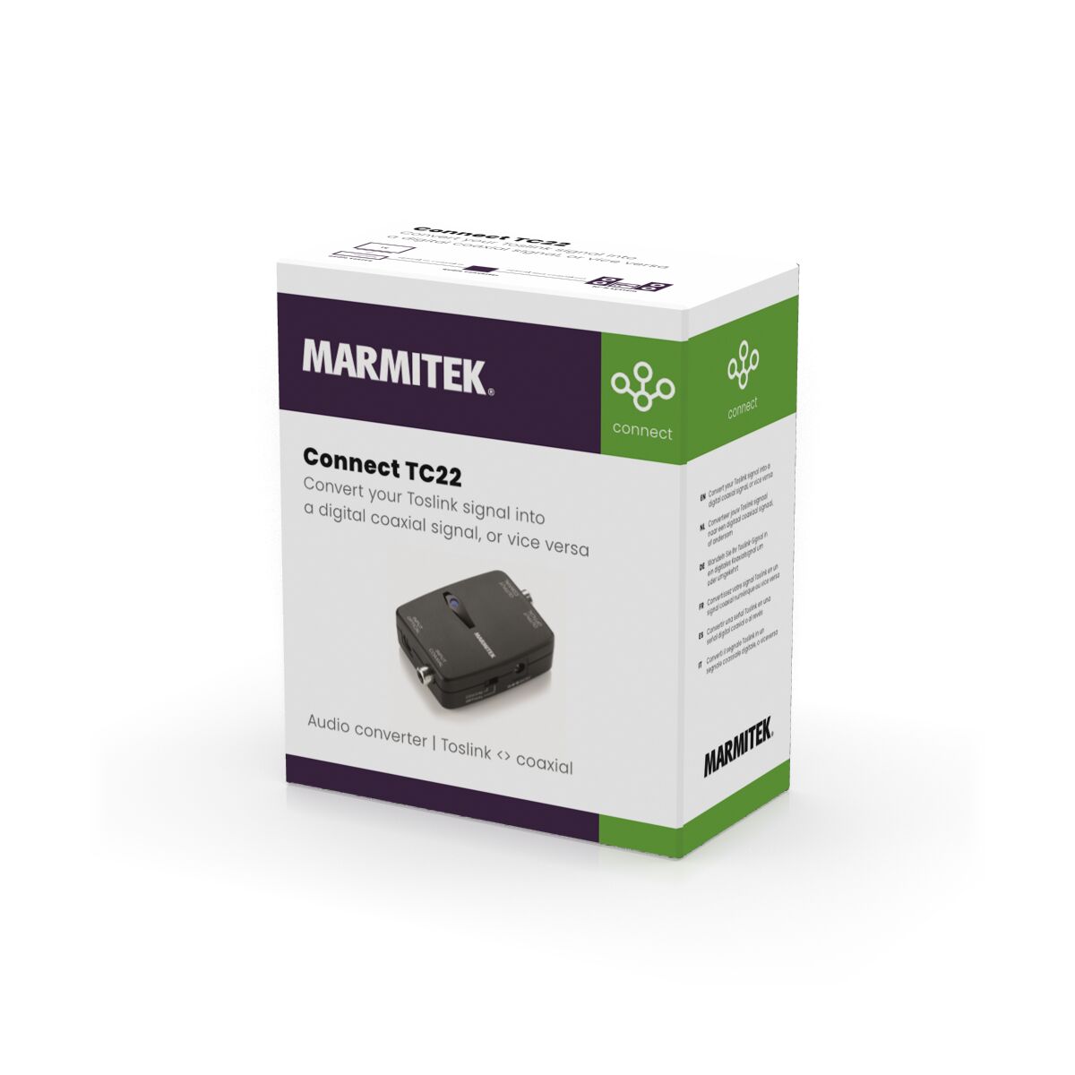 Connect TC22 - Audio converter - DAC - Toslink to coaxial - 3D Packshot Image | Marmitek
