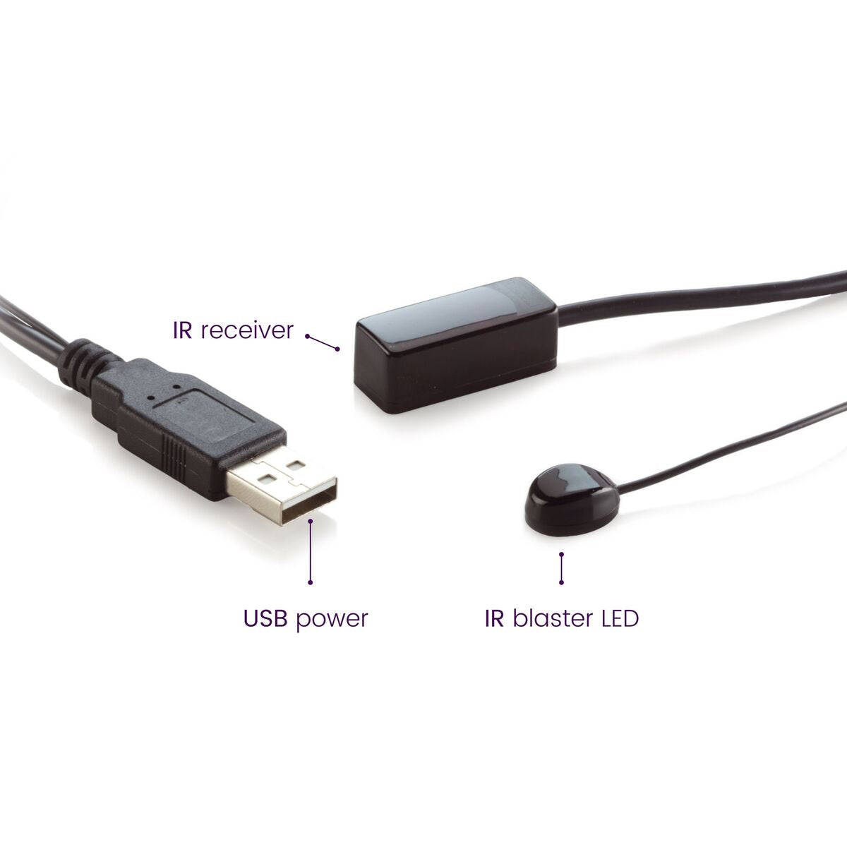 IR 100 USB - IR Extender - Detail Image of IR receiver, USB power connector and IR blaster LED | Marmitek 