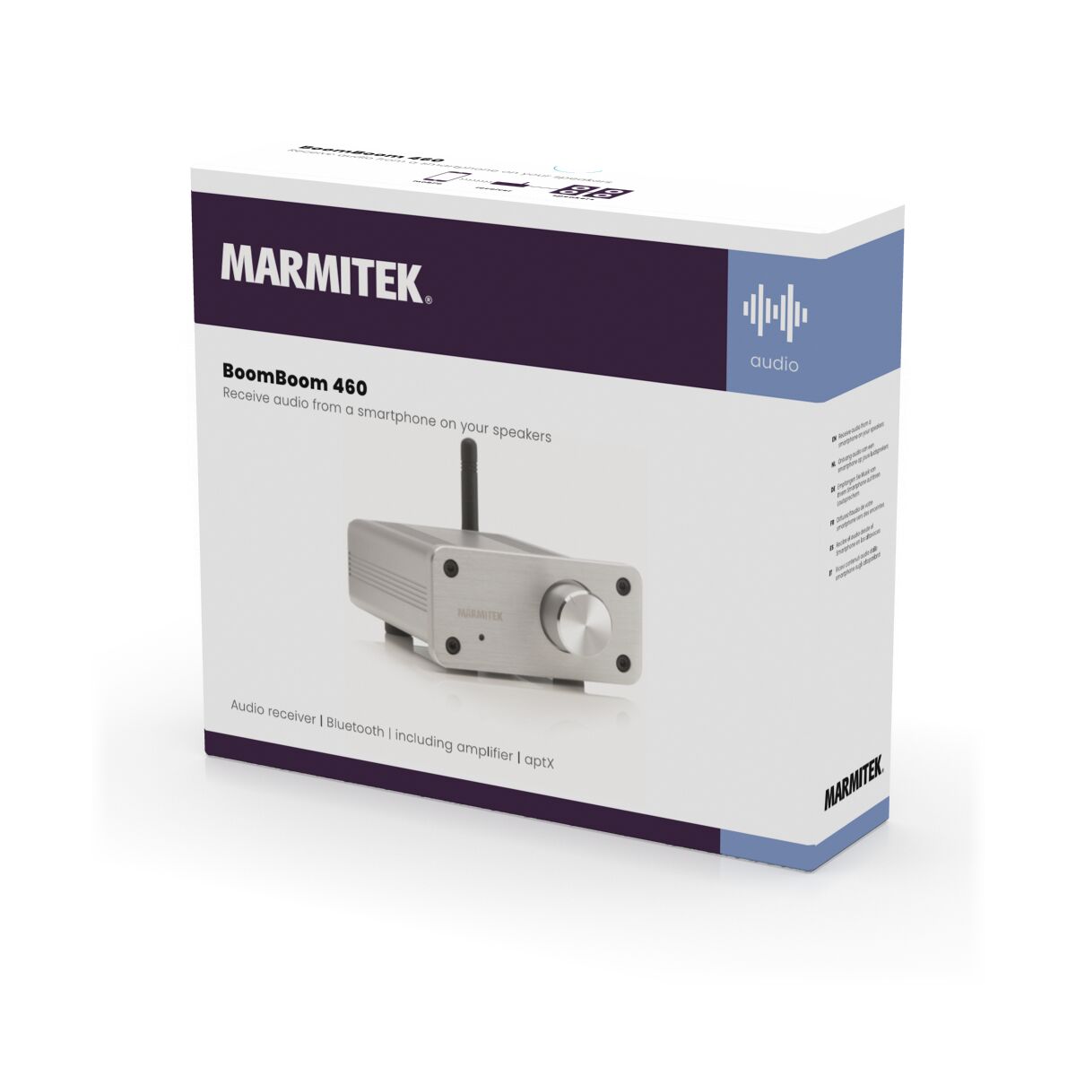 BoomBoom 460 - Bluetooth Receiver with Digital Amplifier - 3D Packshot Image | Marmitek