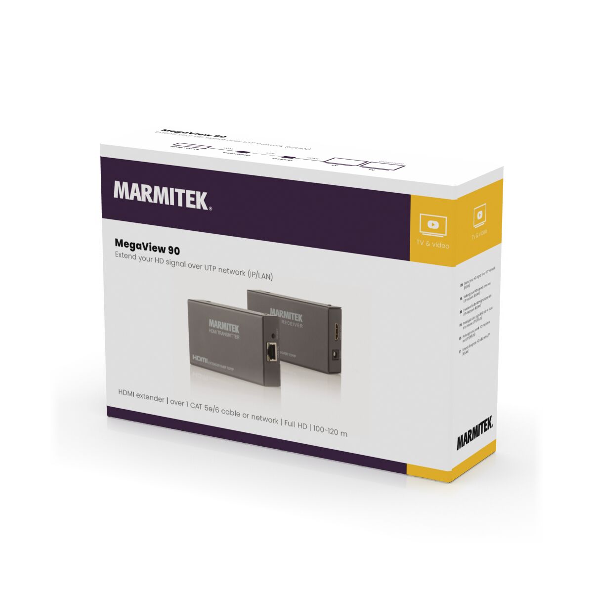 MegaView 90 - HDMI Extender Ethernet - 3D Packshot Image | Marmitek
