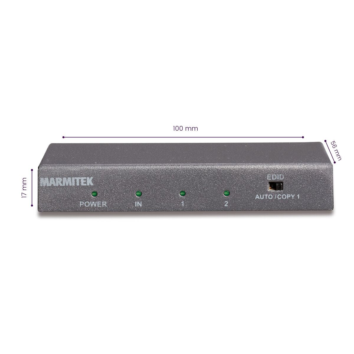 Split 612 UHD 2.0  - 4K HDMI splitter  1 in / 2 out - Dimensions Image | Marmitek