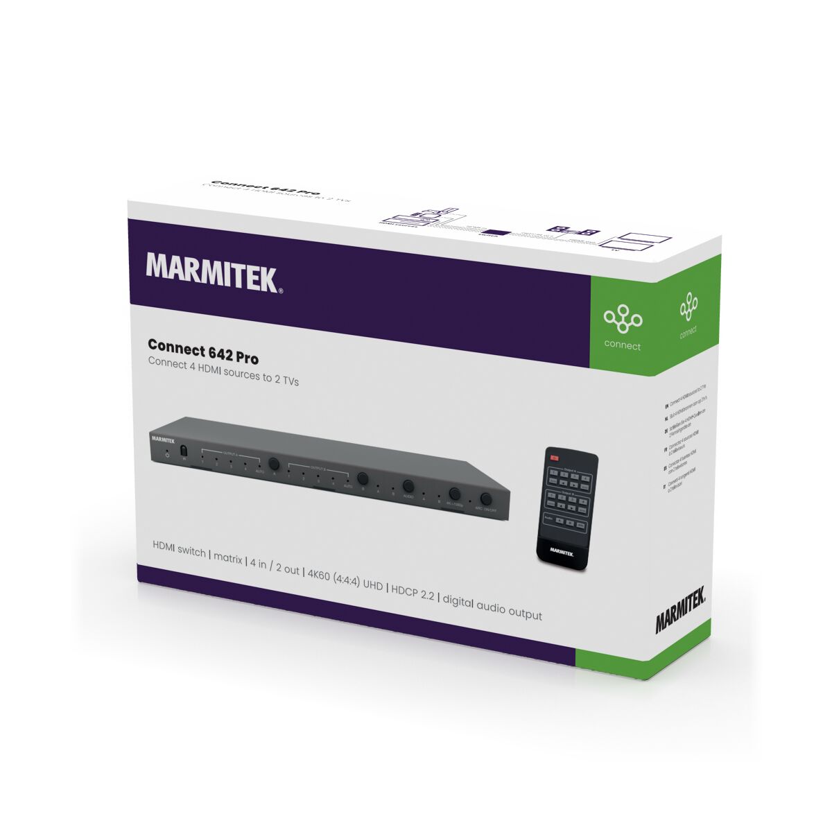 Connect 642 Pro - Matrix HDMI switch 4K 4 in / 2 uit - 3D Packshot Image | Marmitek