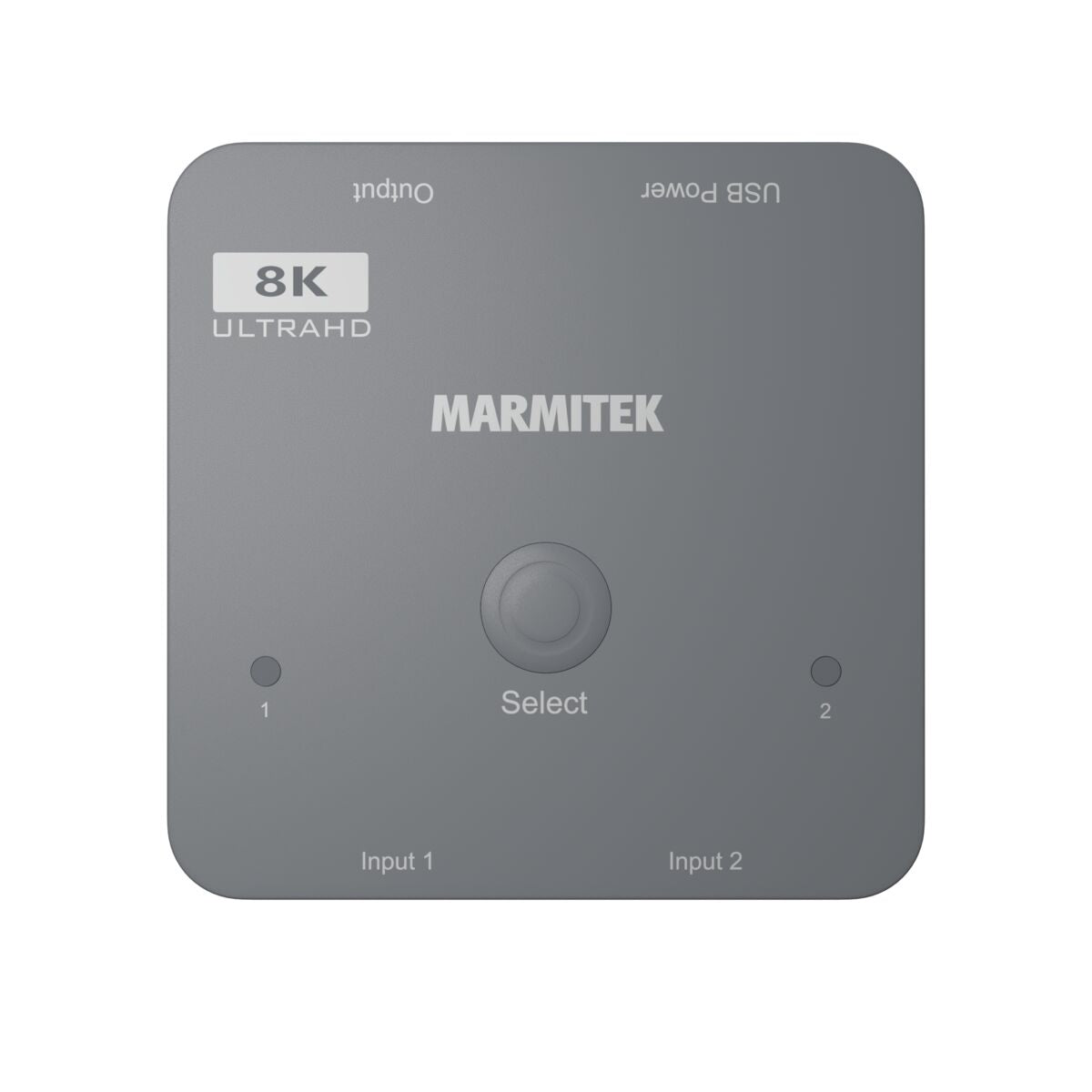 Connect 720 - HDMI switch 4K 120Hz, 8K 60Hz - 2 in / 1 out - TopView Image with select button | Marmitek