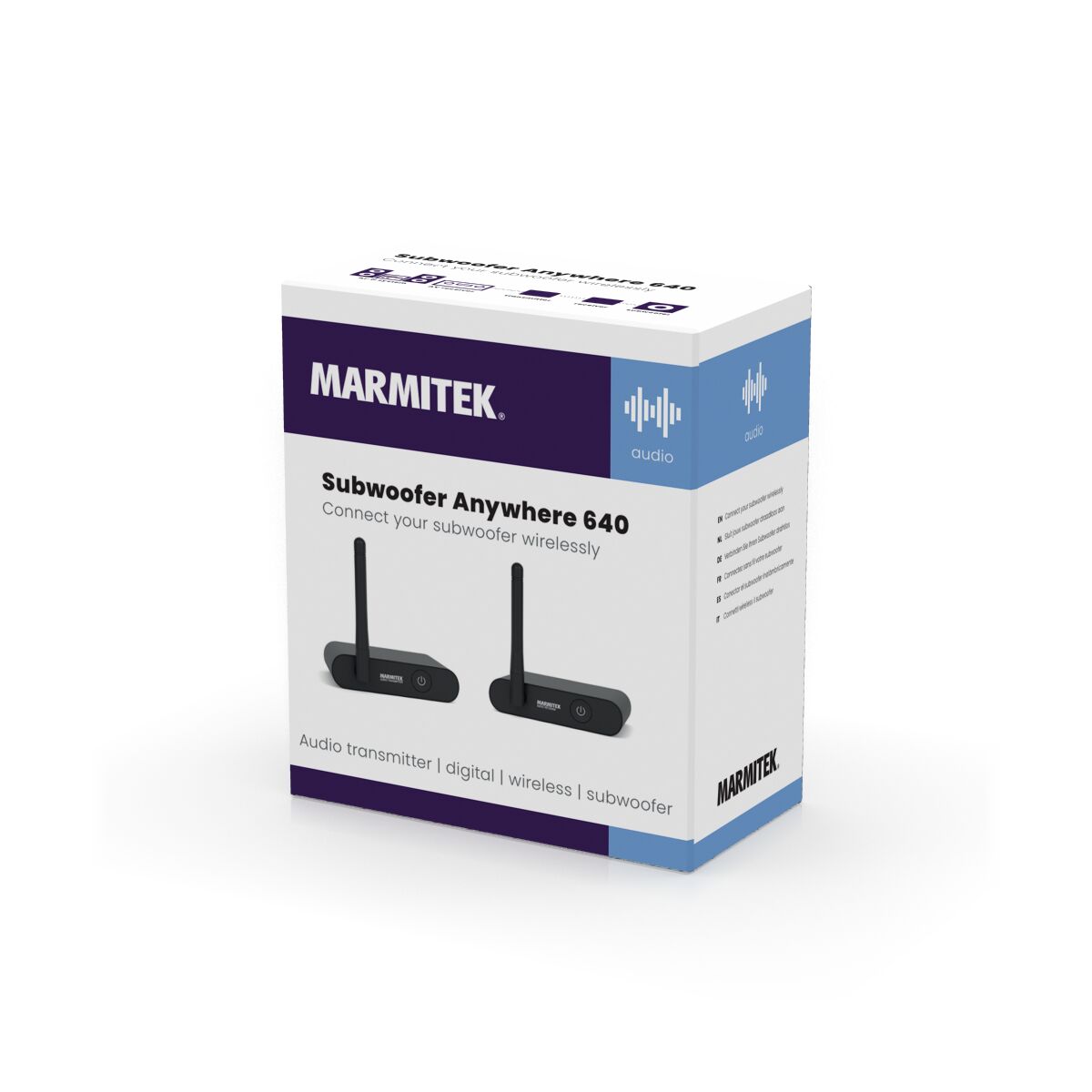 Subwoofer Anywhere 640 - Wireless Autio Transmitter and Receiver for Subwoofer - 3D Packshot Image | Marmitek