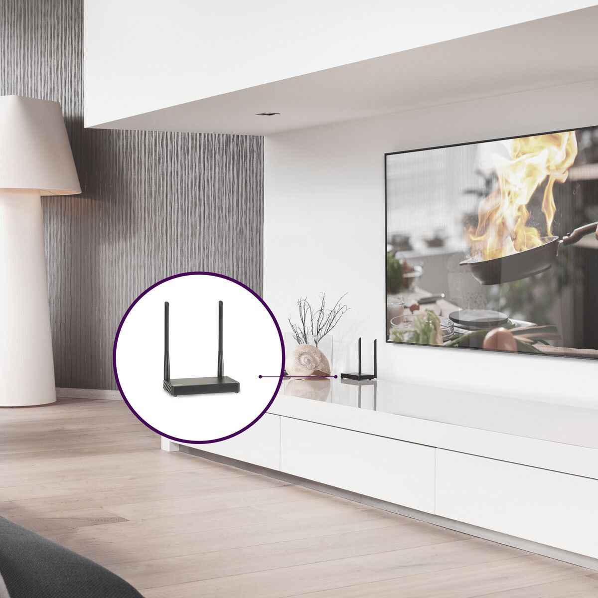 TV Anywhere Wireless HD - Wireless HDMI Extender - HDMI Receiver next to a TV in Living Room | Marmitek