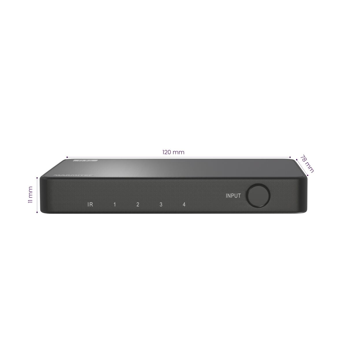 Connect 740 - HDMI switch 4K 120Hz, 8K 60Hz - 4 in / 1 out - Dimensions Image | Marmitek